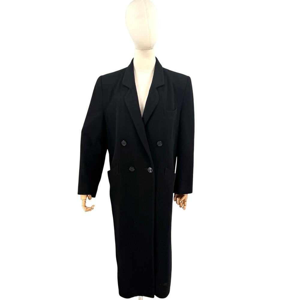 Vintage 90s Fleurette Black 100% Cashmere Double-Breasted Coat